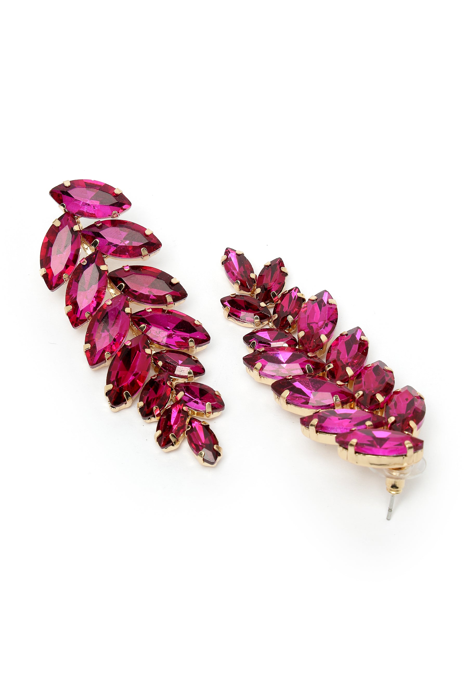 Dark Pink Leaf-Shaped Drop Earrings