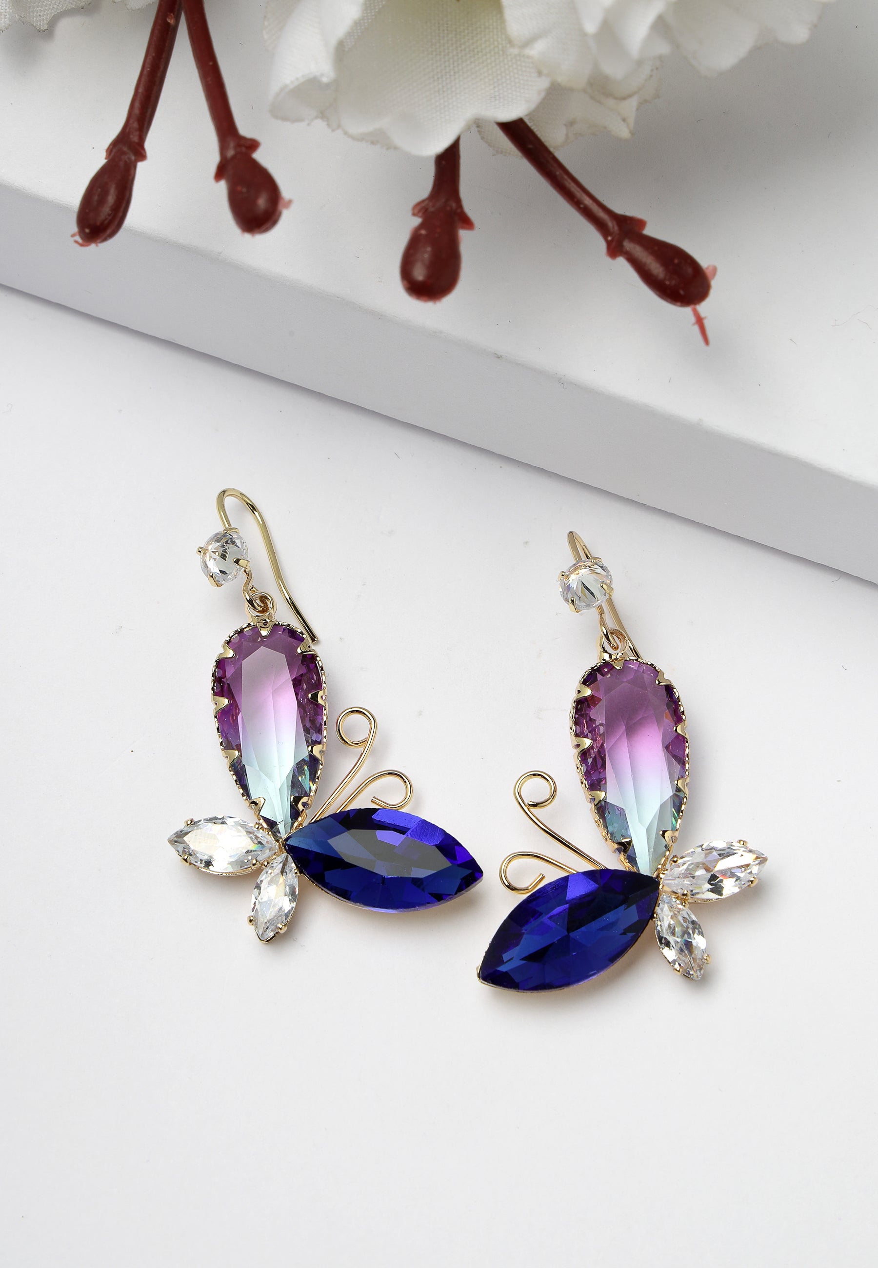 Boucles d'oreilles à breloques papillon violet