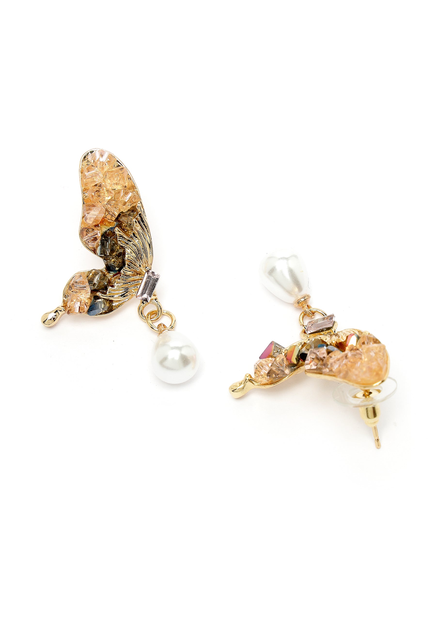 Boucles d'oreilles pendantes papillon fantaisie dorées