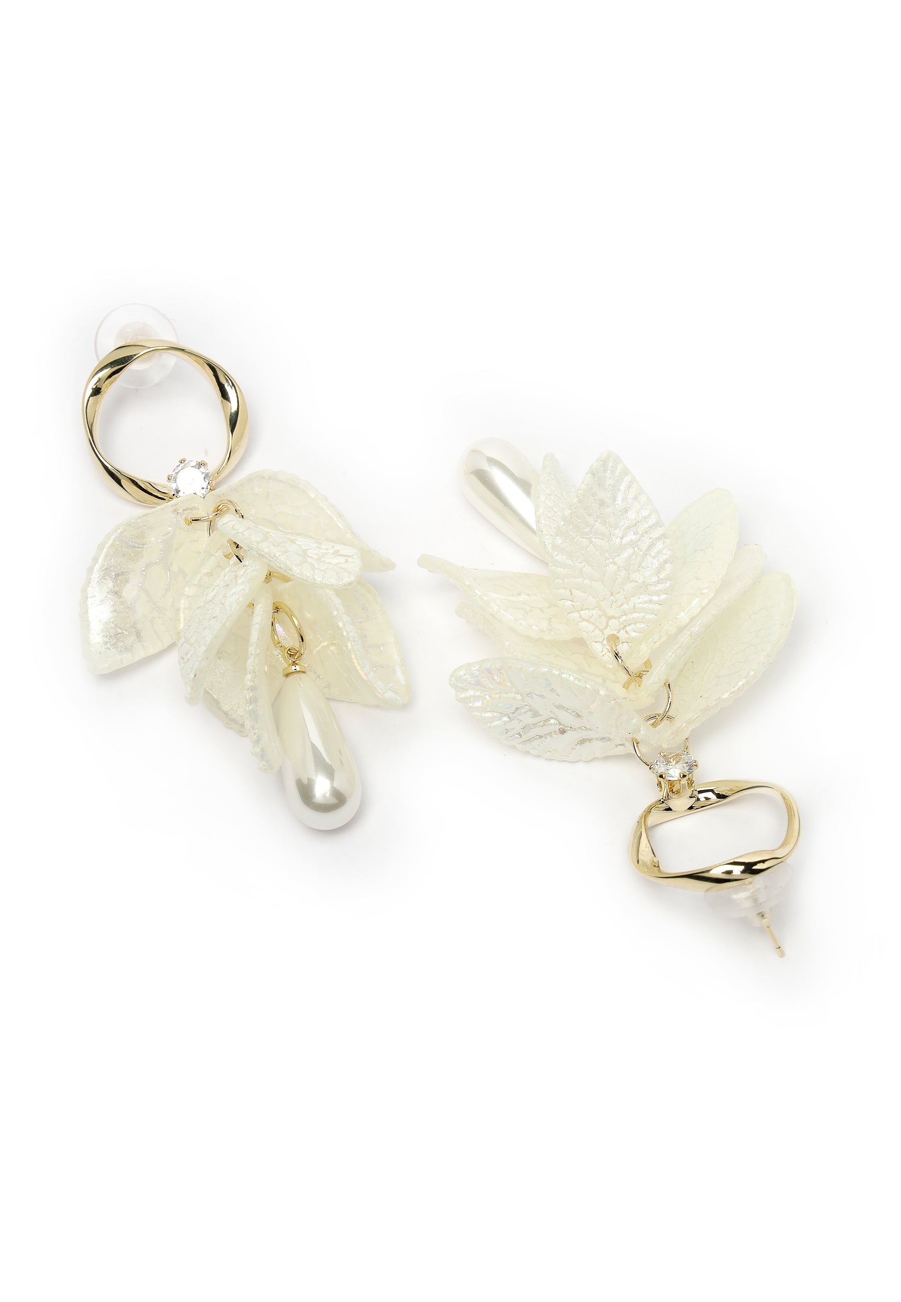 Cascading White Leaf Dangle Earrings