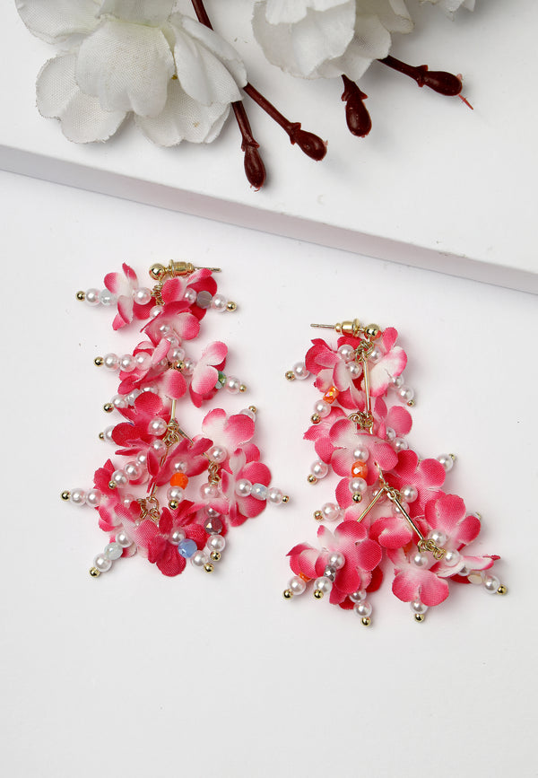 Magnifiques boucles d'oreilles pendantes à fleurs roses