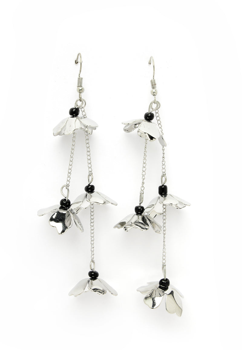 Gleaming Silver-Coloured Floral Dangle Earrings