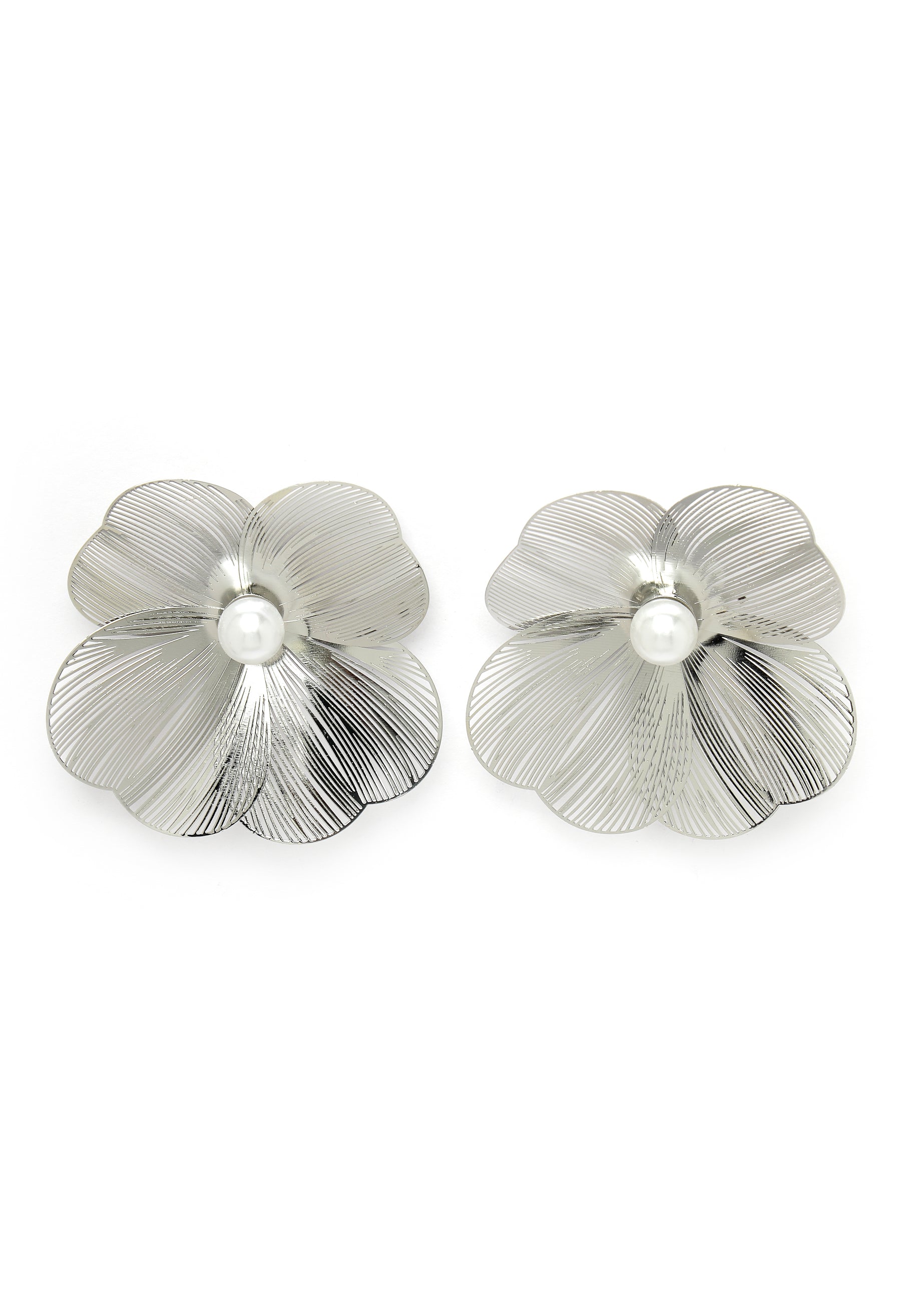 Silver-Coloured Flower Stud Earrings