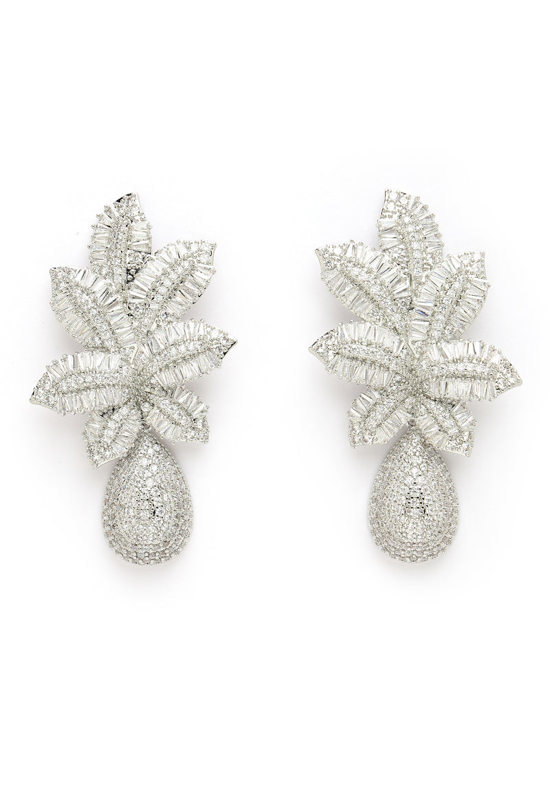 Cubic Zirconia Petal Drop Earrings