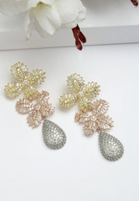 Cubic Zirconia Dual Flower Drop Earrings