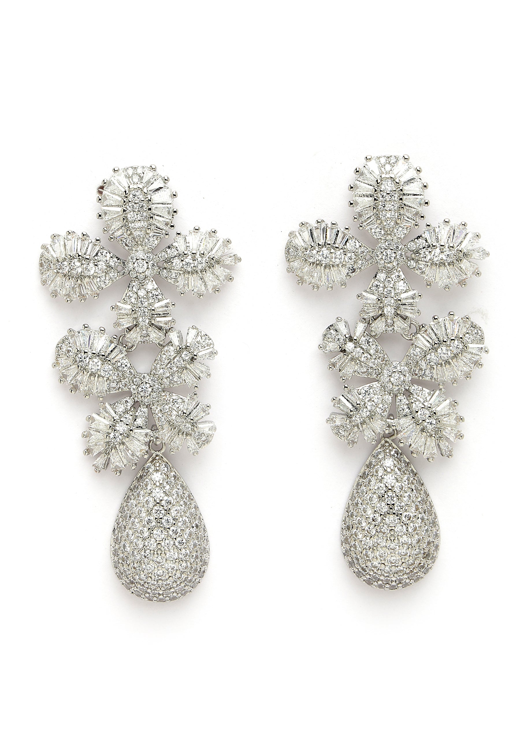 Cubic Zirconia Dual Flower Drop Earrings