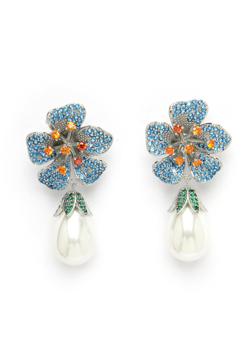 Zirconia Floral Drop Earrings