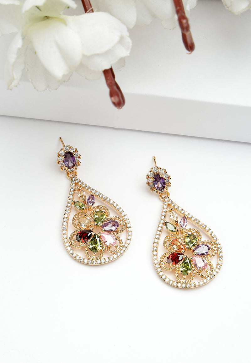 Vintage Floral Zirconia Earrings