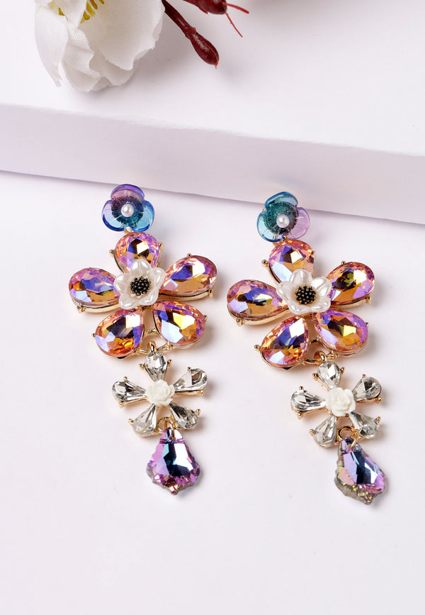 Boucles d'oreilles pendantes en forme de fleur multicolore