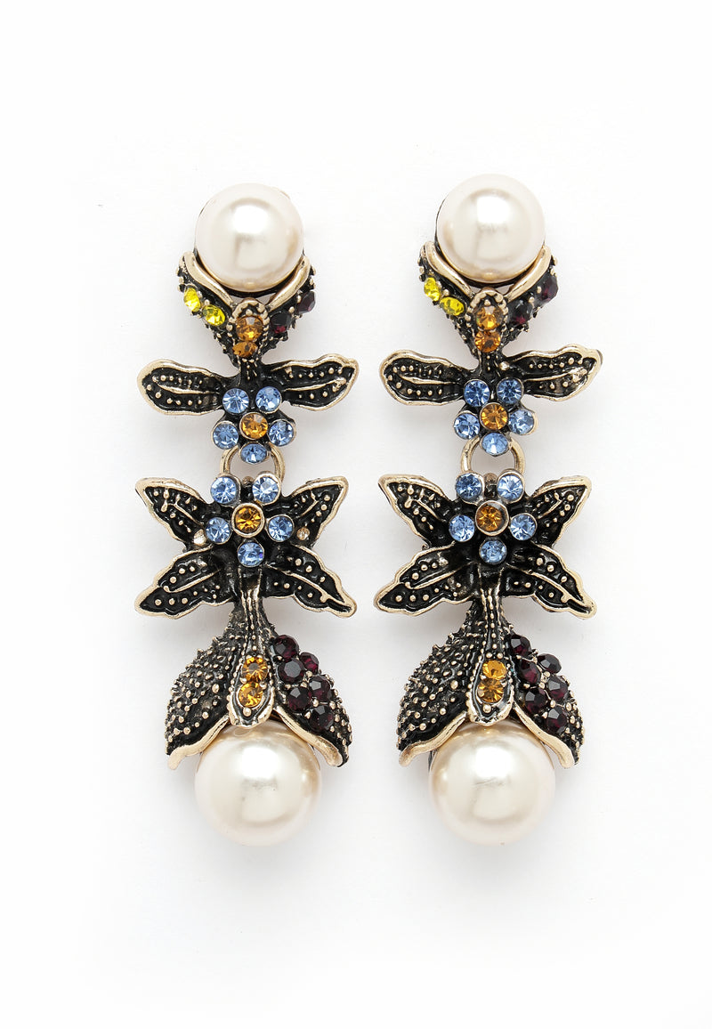 Vintage-inspirerede Black Pearl Flower Drop øreringe