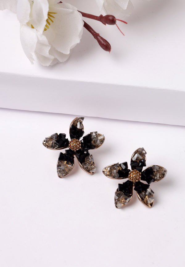 Boucles d'oreilles à tige en forme de fleur en cristal blanc scintillant