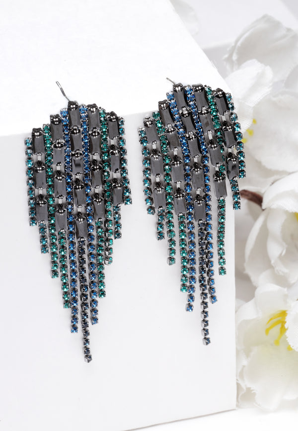 Pendientes colgantes con tachuelas de cristal en azul