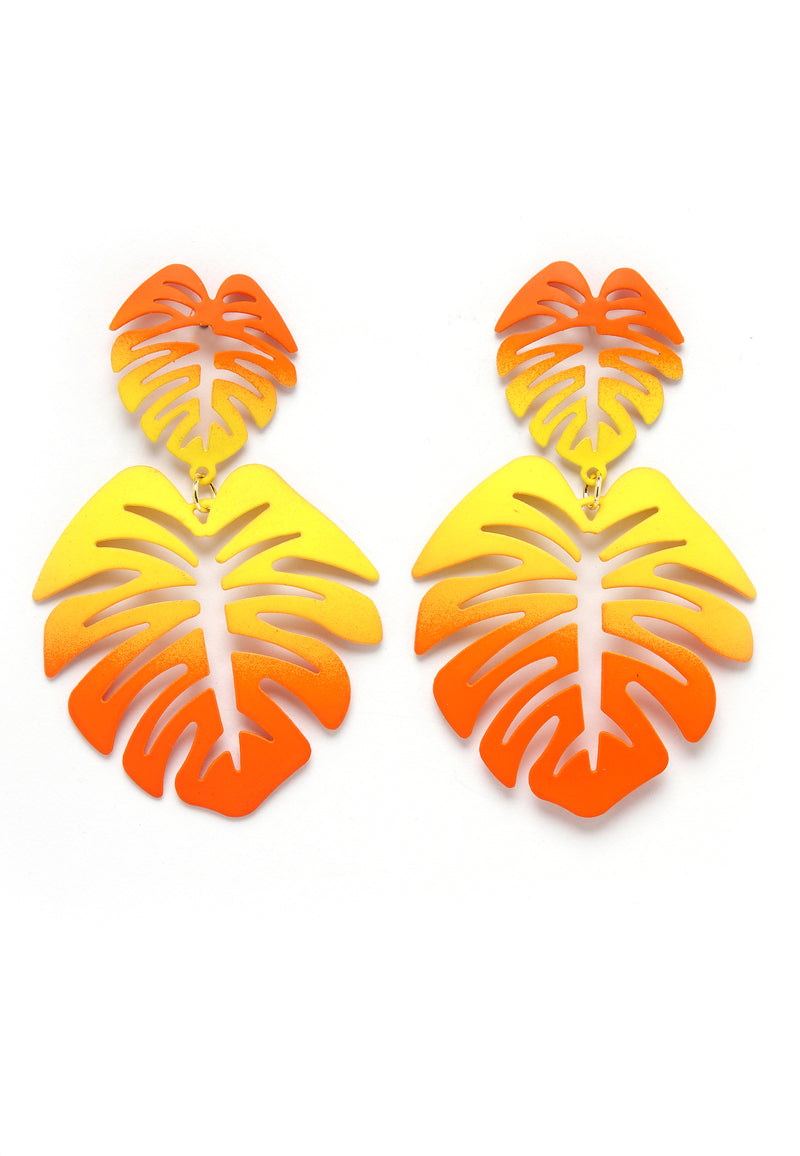 Earrings Dangle Orange Palm Leaf