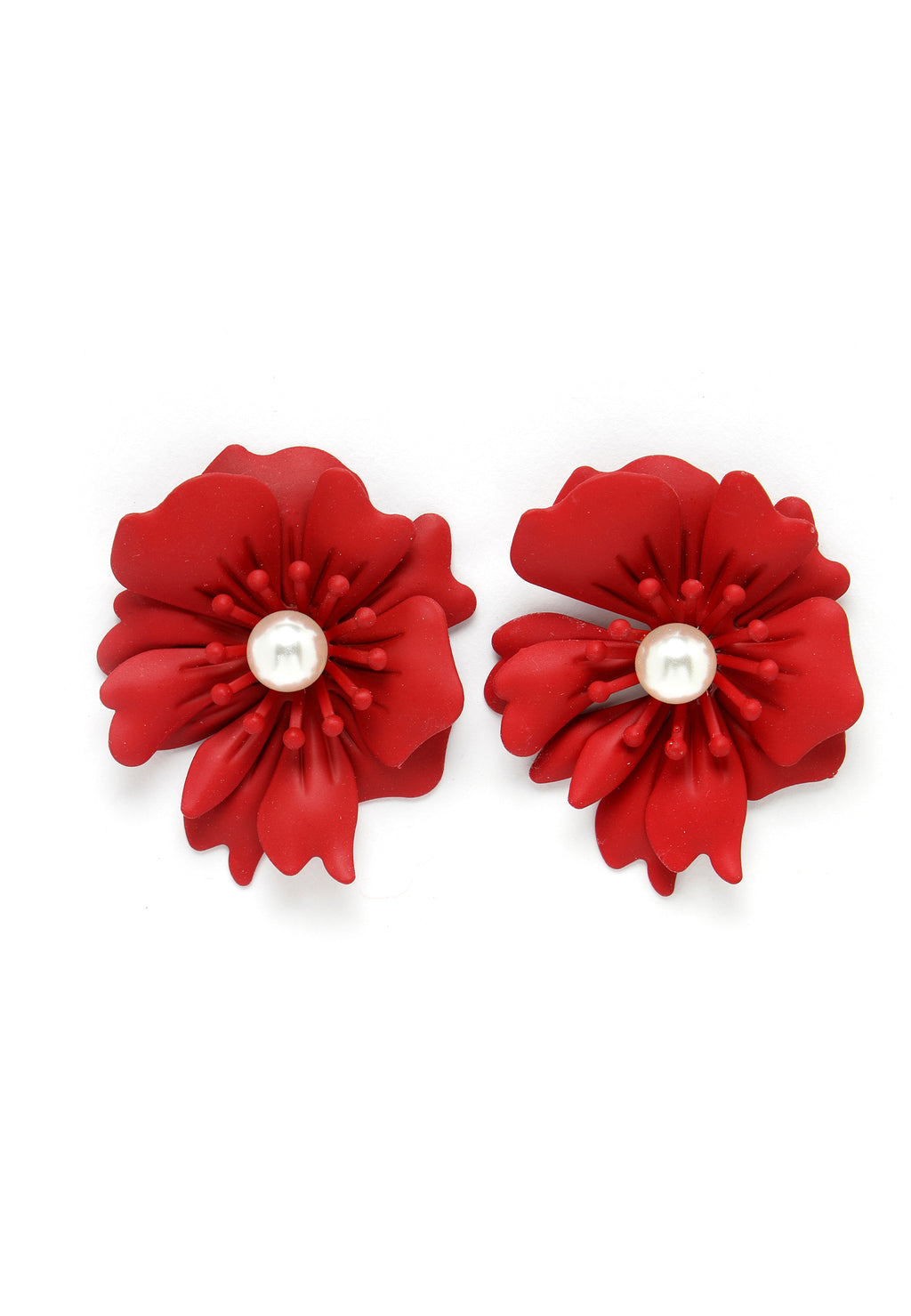 Pendientes de perlas florales en rojo