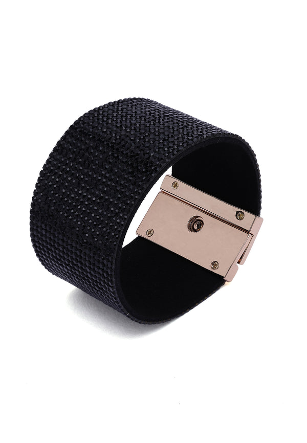 Luxury Crystal-Studded Leather Cuff Bracelet