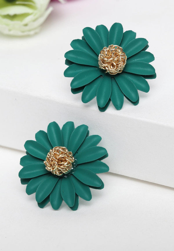 Green Floral Studs