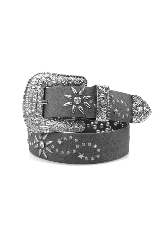 Ceinture Designer Noire avec Boucle Embossée