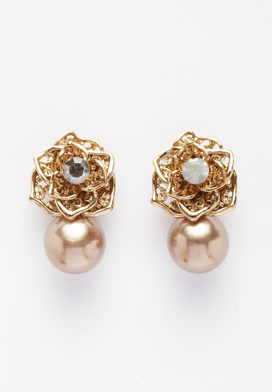 Sleek Gold-Plated Rose Crystal Earrings