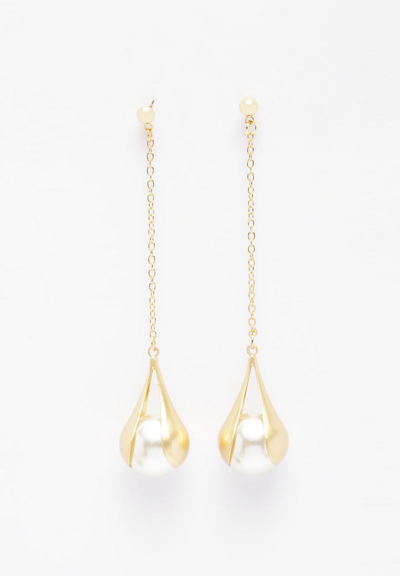 Gold-Plated Drop Earrings With Pearls