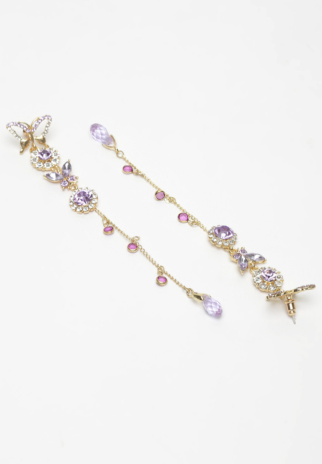 Purple Butterfly Crystal Long Hanging Earrings