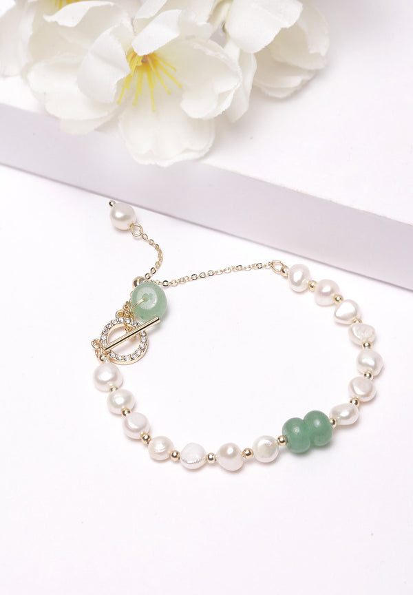 Gold & Green Pearl Bracelet