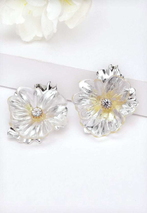 Silver Floral Crystal Stud Earrings