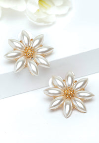 Gold Floral Pearl Stud Earrings