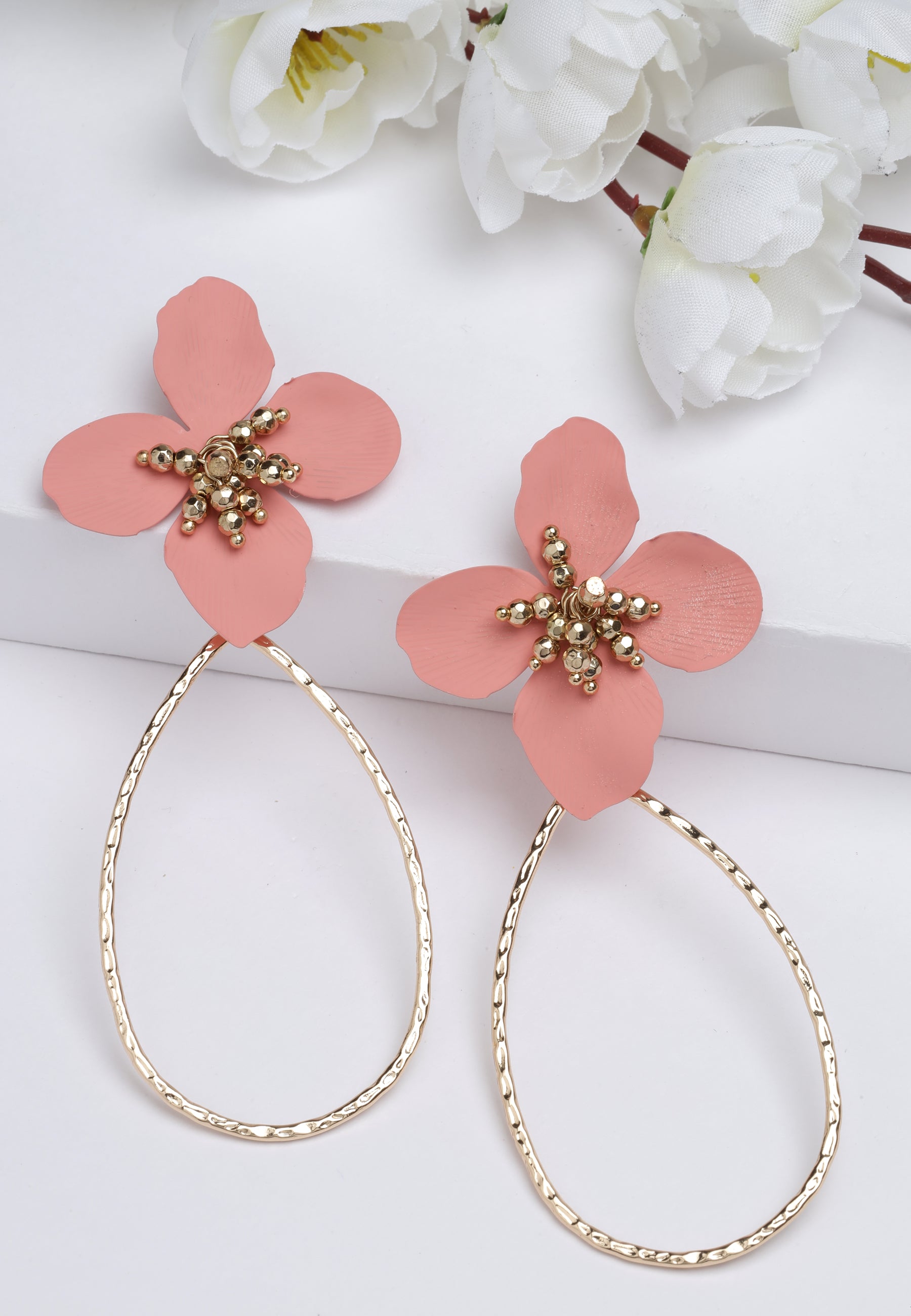 Plum Blossom Earrings in peach